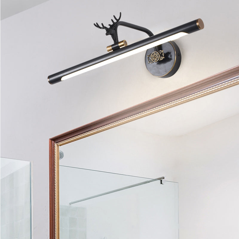 Luz de tocador de pared de metal LED Simplicidad Simplicidad negra/antigua Ideas de iluminación de pared de baño lineal con diseño de ciervos, 14 "/18"/23 "W