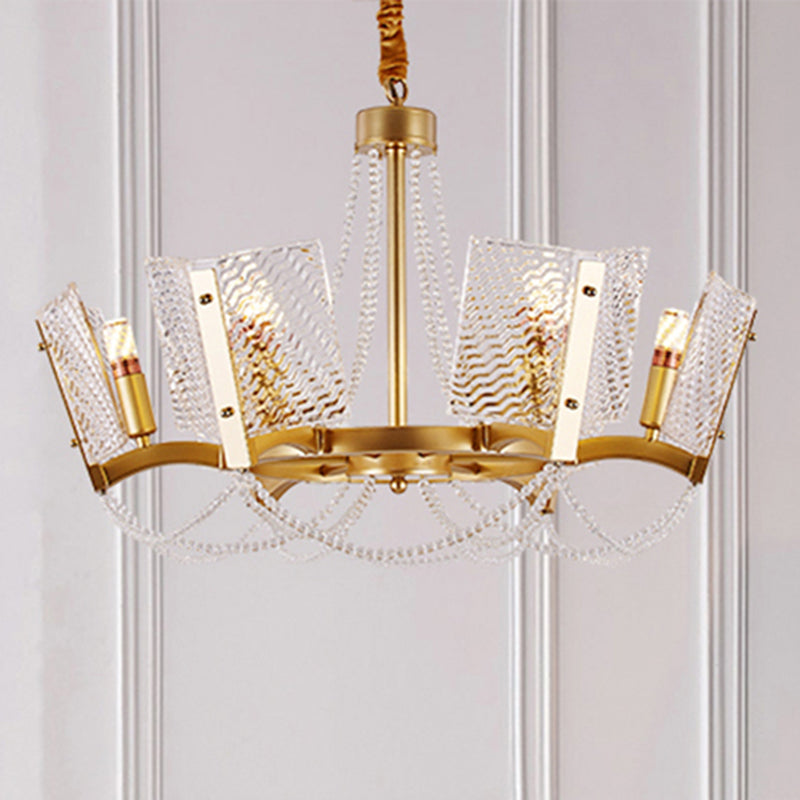 Simplicité Perbe Pendard Chandelier Crystal 6/8 têtes Kit de lampe suspendue du salon en laiton avec nuance de panneau