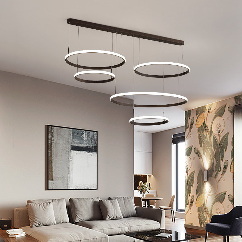 Brown Circle Chandelier Light Minimalist Acrylic 2/3/5 Heads Hanging Ceiling Light in White/Warm/Natural Light