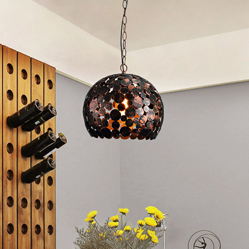 Metal Rust Finish Hanging Pendant Light Spherical 1 Light Industrial Hanging Lamp Kit for Dining Room