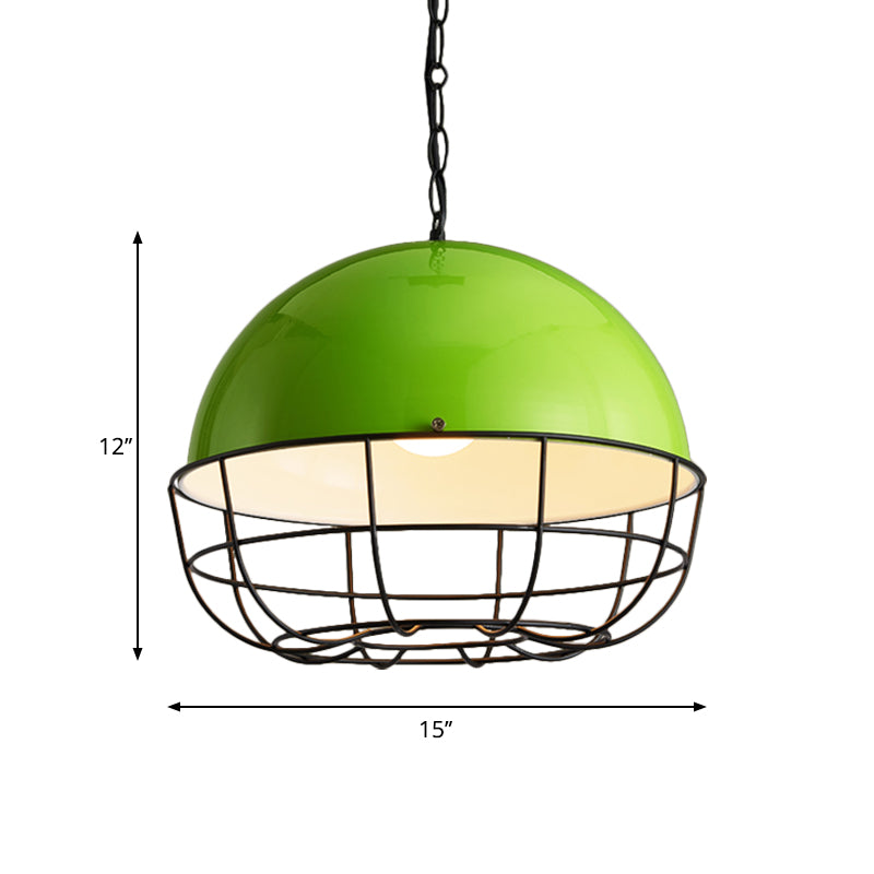 Magazijnkoepel druppel hanger 1 kop ijzerplafondverlichting in groen met kooi voor eetkamer