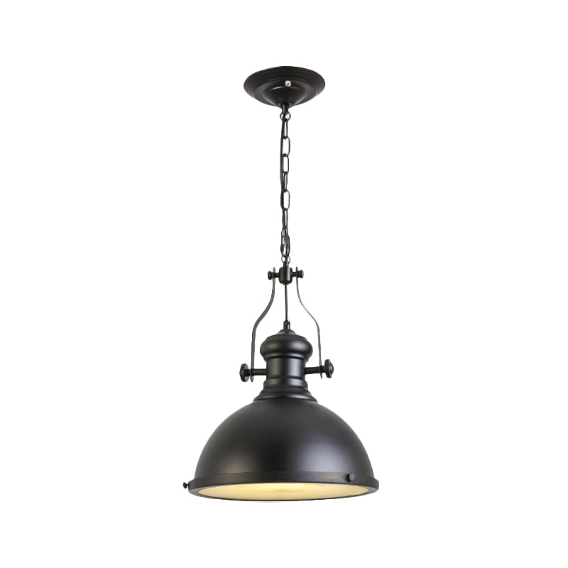 1-Bulb Pendant Warehouse Dining Room Hanging Light Fixture with Dome Metallic Shade in Black