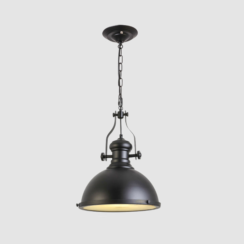 1-Bulb Pendant Warehouse Dining Room Hanging Light Fixture with Dome Metallic Shade in Black