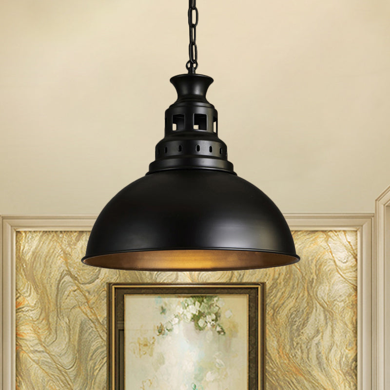 Black/Brass 1-Light Hanging Light Fixture Loft Style Metallic Dome Shade Ceiling Pendant for Dining Room