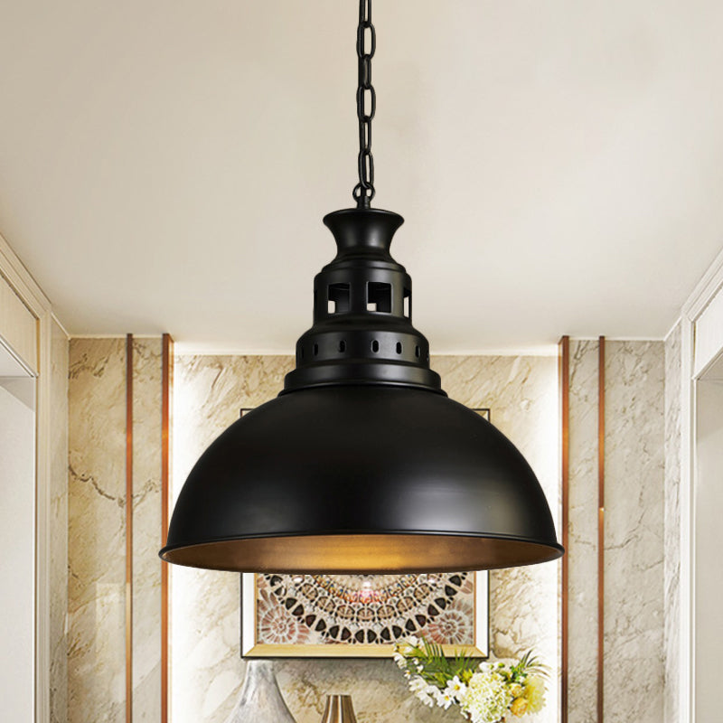 Black/Brass 1-Light Hanging Light Fixture Loft Style Metallic Dome Shade Ceiling Pendant for Dining Room