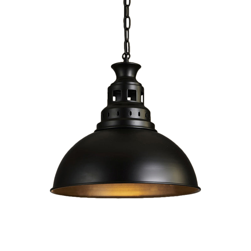 Black/Brass 1-Light Hanging Light Fixture Loft Style Metallic Dome Shade Ceiling Pendant for Dining Room