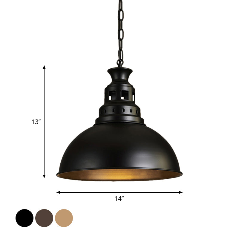 Zwart/messing 1-licht hangende verlichtingsmakerij Loft Style Metallic Dome Shade Plafond Hanger voor eetkamer