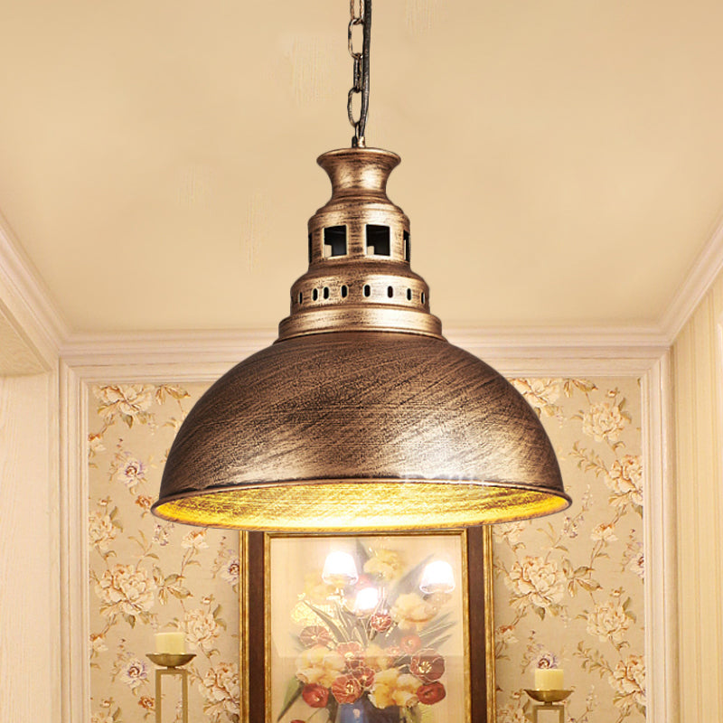 Black/Brass 1-Light Hanging Light Fixture Loft Style Metallic Dome Shade Ceiling Pendant for Dining Room