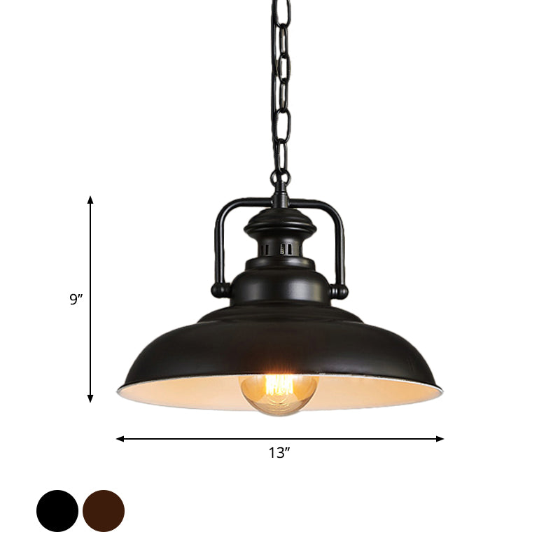 Black/Rust Barn Hanging Ceiling Light Farm Style Metallic 1 Head Living Room Down Lighting with Swivel Joint