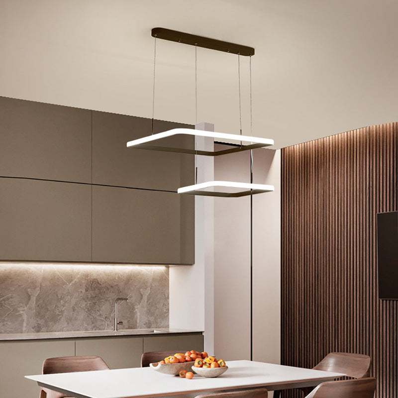 Modern 2/3/5 Heads Chandelier Lamp Brown Rectangle Suspension Light with Acrylic Shade in White/Warm/Natural Light