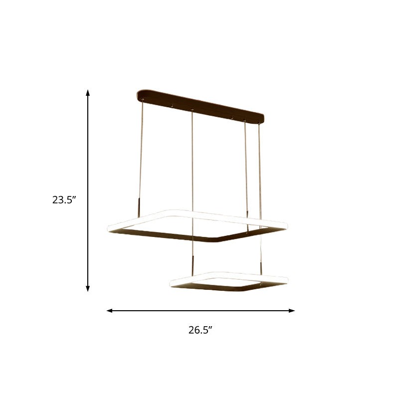 Modern 2/3/5 Heads Chandelier Lamp Brown Rectangle Suspension Light with Acrylic Shade in White/Warm/Natural Light