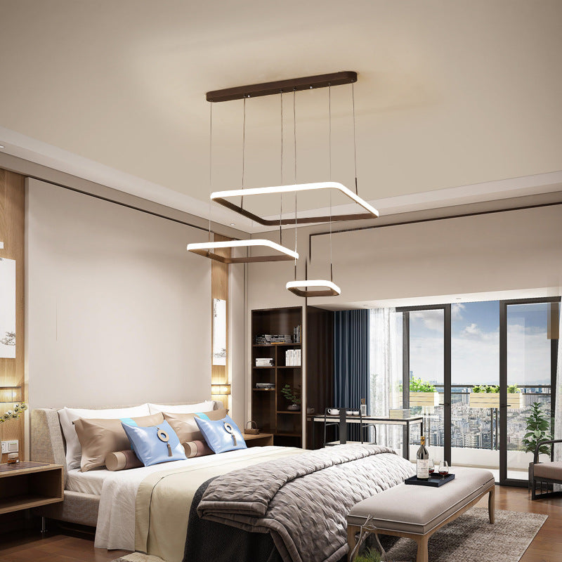 Modern 2/3/5 Heads Chandelier Lamp Brown Rectangle Suspension Light with Acrylic Shade in White/Warm/Natural Light