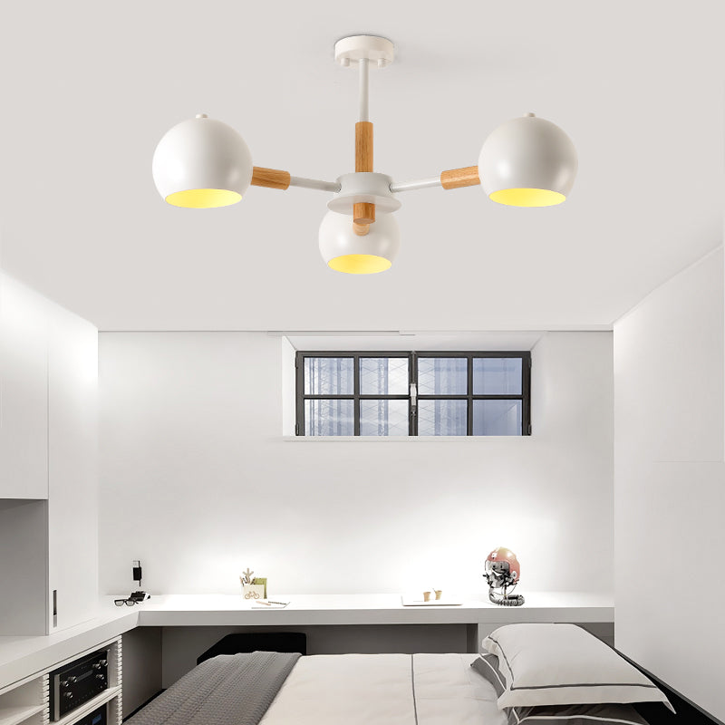 Grey/White Ball Pendant Chandelier Modernism Metal 3/6/8 Heads Hanging Ceiling Light for Living Room