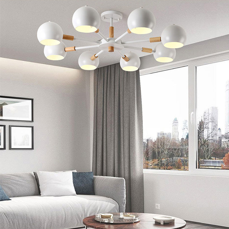 Grey/White Ball Pendant Chandelier Modernism Metal 3/6/8 Heads Hanging Ceiling Light for Living Room