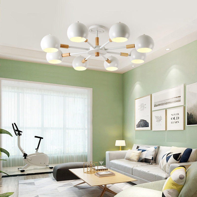 Grey/White Ball Pendant Chandelier Modernism Metal 3/6/8 Heads Hanging Ceiling Light for Living Room