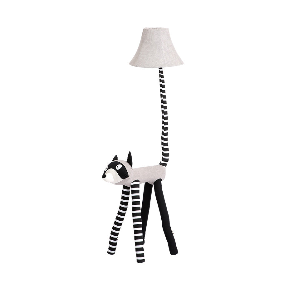 Kids Bell Shaped Table Lighting Gray Fabric 1 Light Bedroom Table Lamp with Raccoon Design Base