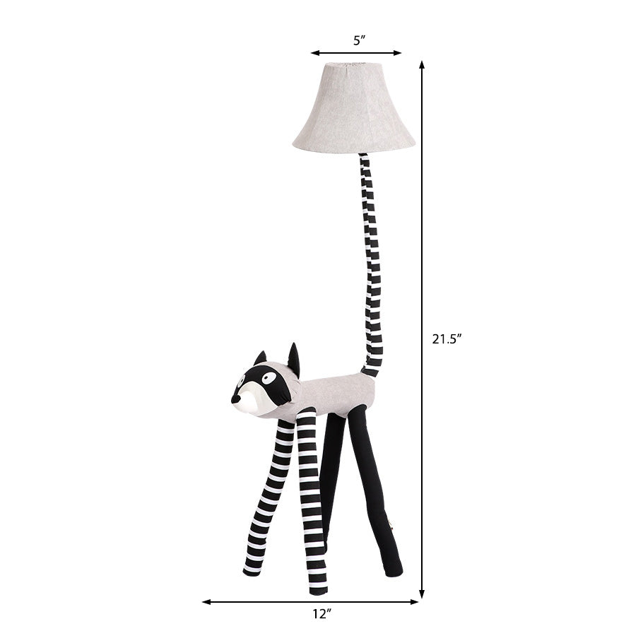 Kids Bell Shaped Table Lighting Gray Fabric 1 Light Bedroom Table Lamp with Raccoon Design Base