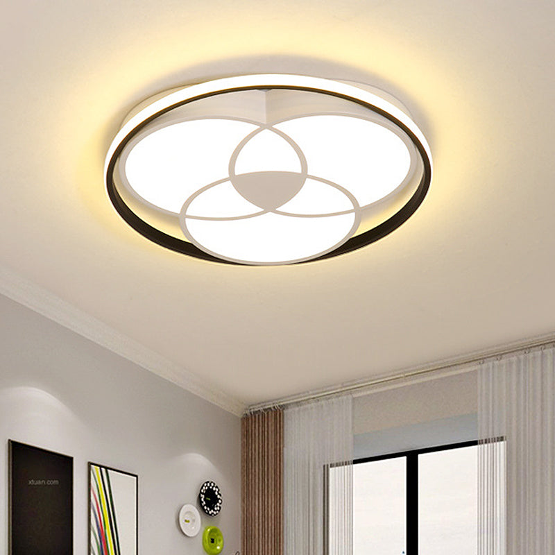 Black and White Round Flush Ceiling Light Simple LED Acrylic Ceiling Mounted Fixture in Warm/White Light