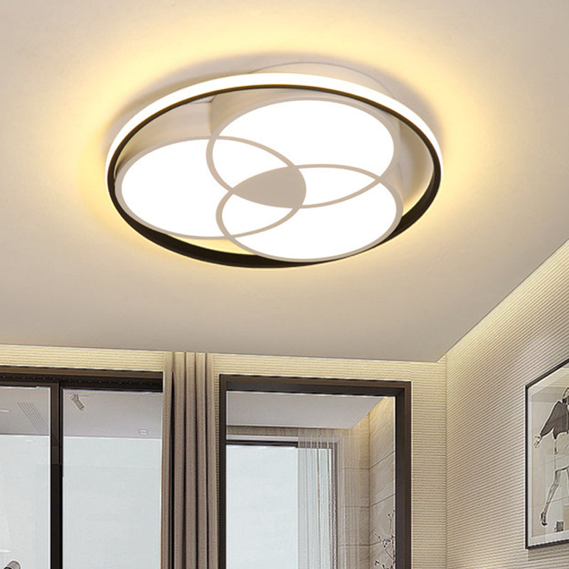 Black and White Round Flush Ceiling Light Simple LED Acrylic Ceiling Mounted Fixture in Warm/White Light