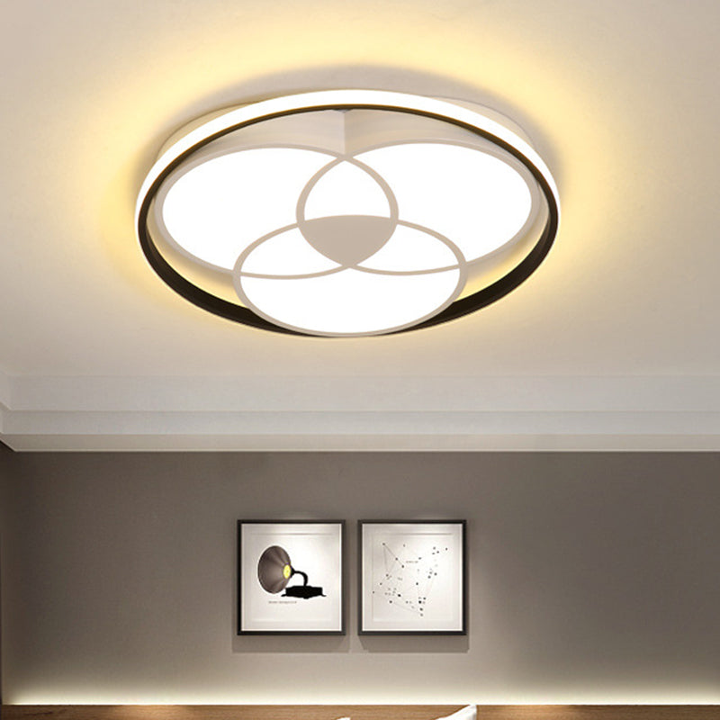 Black and White Round Flush Ceiling Light Simple LED Acrylic Ceiling Mounted Fixture in Warm/White Light