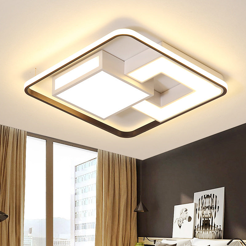 Block Metallic Flush Mount Lamp Contemporary Black and White LED Bedroom Flush Mount Fixture in Warm/White Light