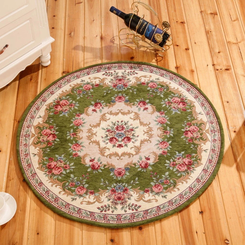 Classical Peonies Print Rug Multi Color Vintage Rug Cotton Pet Friendly Non-Slip Machine Wash Rug for Bedroom