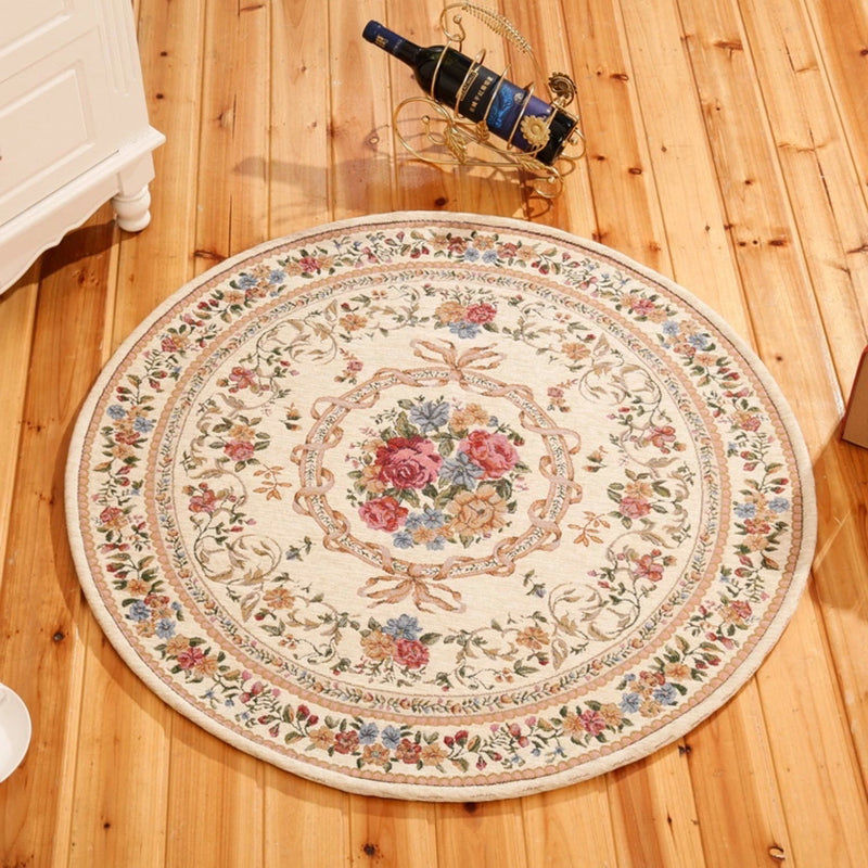 Classical Peonies Print Rug Multi Color Vintage Rug Cotton Pet Friendly Non-Slip Machine Wash Rug for Bedroom