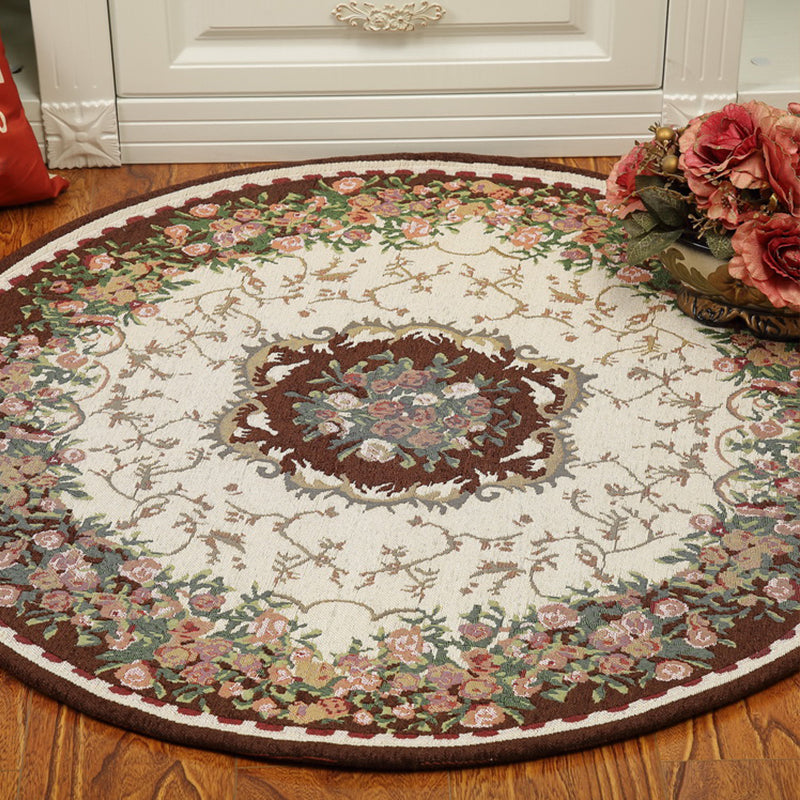 Classical Peonies Print Rug Multi Color Vintage Rug Cotton Pet Friendly Non-Slip Machine Wash Rug for Bedroom