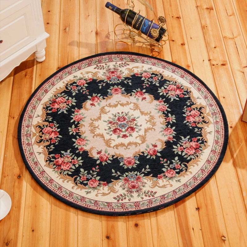 Classical Peonies Print Rug Multi Color Vintage Rug Cotton Pet Friendly Non-Slip Machine Wash Rug for Bedroom