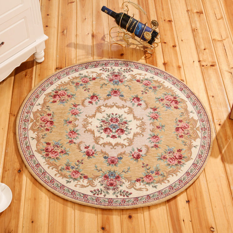 Classical Peonies Print Rug Multi Color Vintage Rug Cotton Pet Friendly Non-Slip Machine Wash Rug for Bedroom
