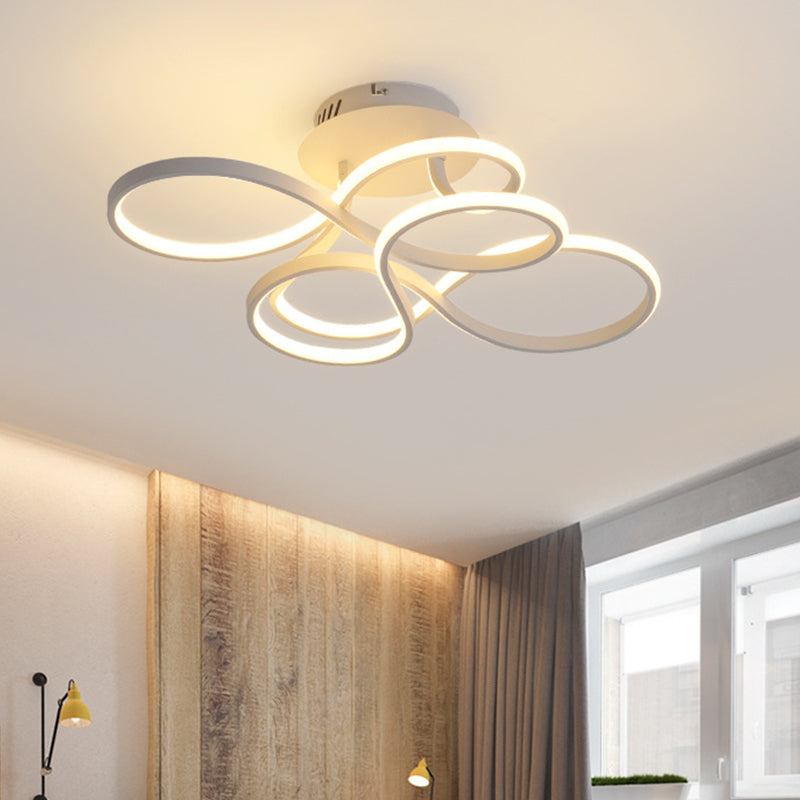 Acrylic Twisted Semi Flush Mount Fixture Contemporary Black/Gold/White LED Ceiling Mounted Light, White Light