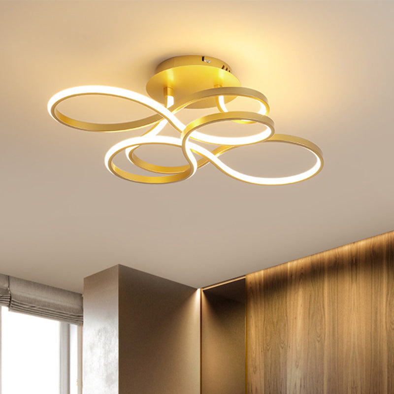 Acryl Twisted Semi Flush Mount Fixture Hedendaagse Zwart/Goud/Wit LED Plafond Opgezette Licht, Wit Licht