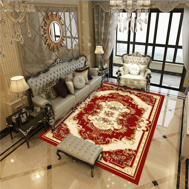 Classic Peony Patterned Rug Multi-Colored Polypropylene Rug Stain Resistant Non-Slip Backing Machine Washable Rug for Sitting Room