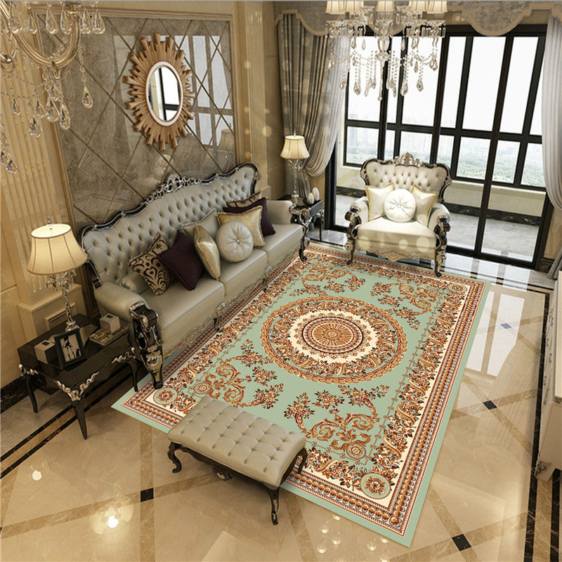 Classic Peony Patterned Rug Multi-Colored Polypropylene Rug Stain Resistant Non-Slip Backing Machine Washable Rug for Sitting Room