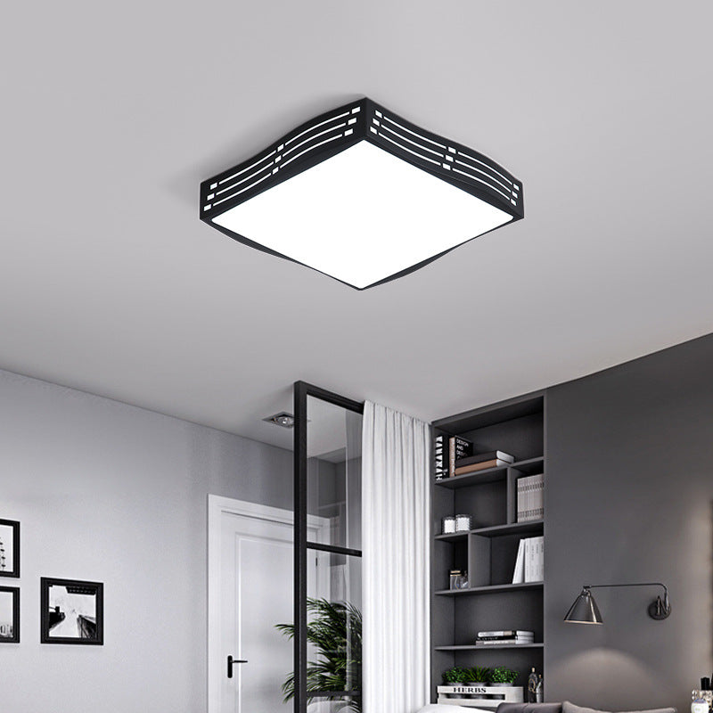 Black High Penetrated Acrylic LED Flushmount Light Wavy-Square/Rectangle Living Room Ceiling Mounted Fixture in White Light