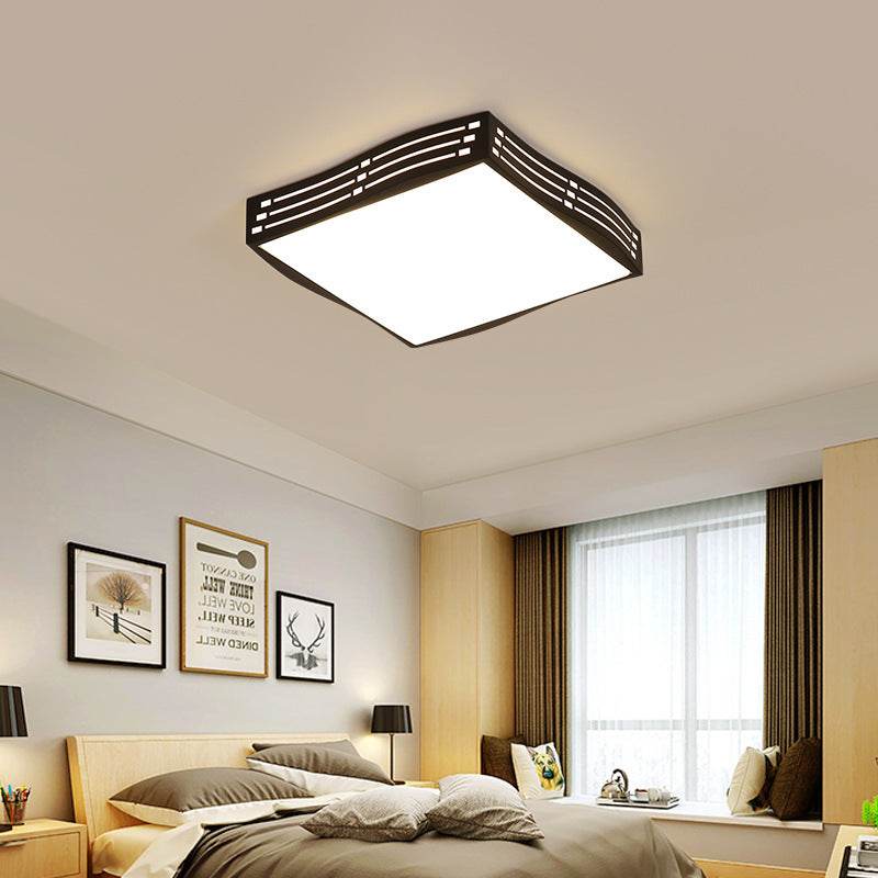 Zwart Hoge Penetrated Acryl LED Flushmount Licht Wavy-Vierkant/Rechthoek Woonkamer Plafond Opgezette Fixture in Wit Licht