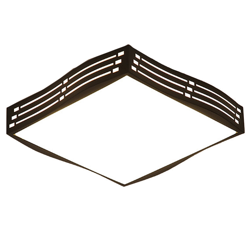 Black High Penetrated Acrylic LED Flushmount Light Wavy-Square/Rectangle Living Room Ceiling Mounted Fixture in White Light