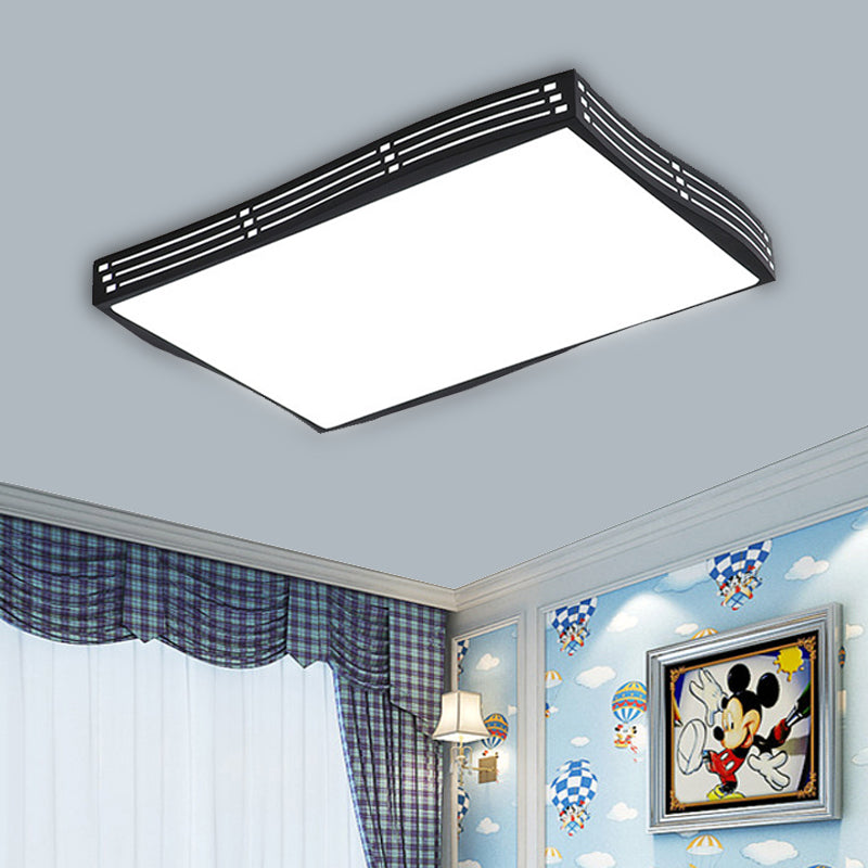 Black High Penetrated Acrylic LED Flushmount Light Wavy-Square/Rectangle Living Room Ceiling Mounted Fixture in White Light