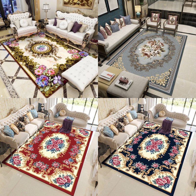 Beautiful Peony Print Rug Multi Color Classical Rug Polypropylene Non-Slip Machine Washable Stain Resistant Rug for Room