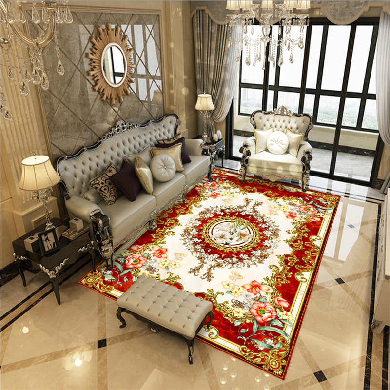 Beautiful Peony Print Rug Multi Color Classical Rug Polypropylene Non-Slip Machine Washable Stain Resistant Rug for Room