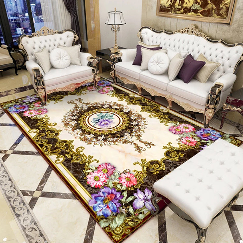 Beautiful Peony Print Rug Multi Color Classical Rug Polypropylene Non-Slip Machine Washable Stain Resistant Rug for Room