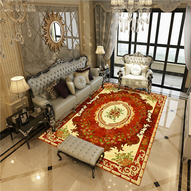 Beautiful Peony Print Rug Multi Color Classical Rug Polypropylene Non-Slip Machine Washable Stain Resistant Rug for Room