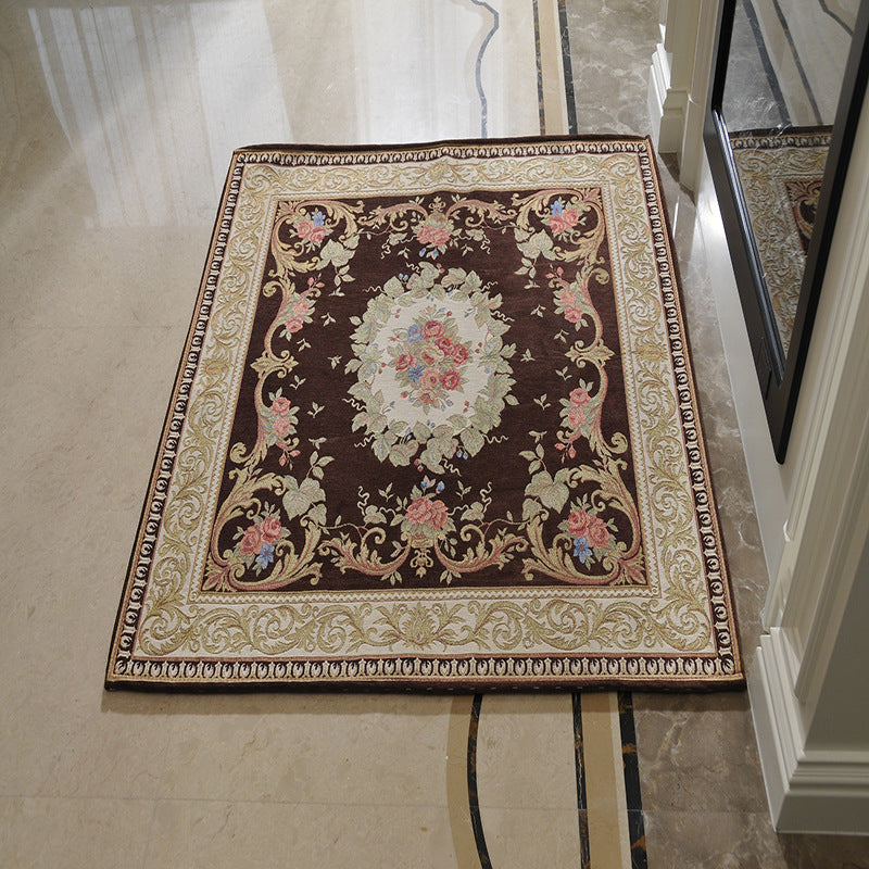 Victorian Style Foyer Rug Multi-Color Flower Print Rug Polypropylene Pet Friendly Anti-Slip Backing Washable Rug