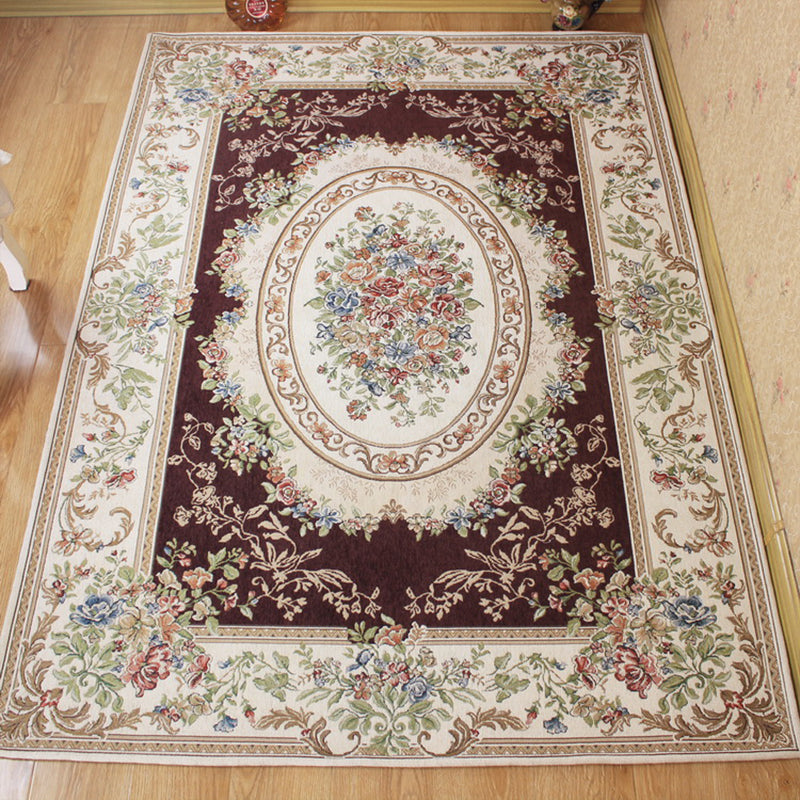 Victorian Living Room Rug Multi Colored Peonies Carpet Cotton Machine Wash Non-Slip Backing Rug