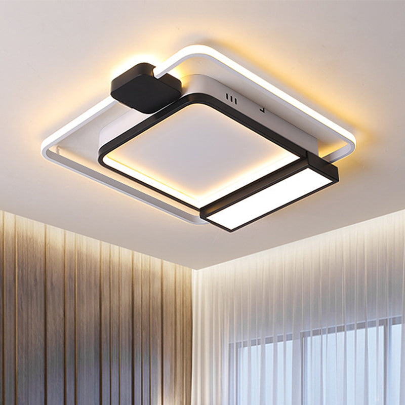 16"/19.5" W Acrylic Square Ceiling Light Fixture Contemporary Gold/Black LED Flush Mount Lighting for Bedroom, White Light