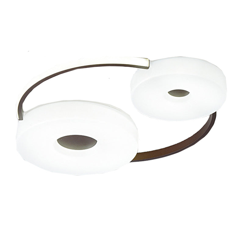 Minimal Donut Flush Mount Ceiling Light 16"/19.5" Dia Coffee LED Bedroom Ceiling Mounted Fixture with Acrylic Lampshade, White Light