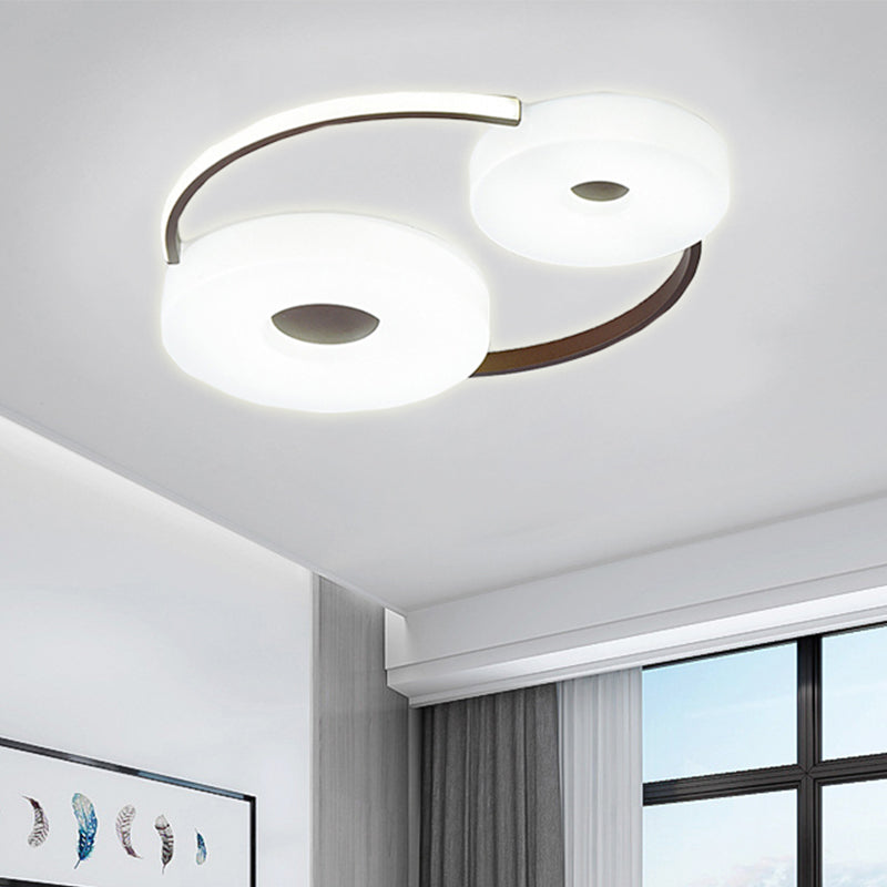 Minimal Donut Flush Mount Ceiling Light 16"/19.5" Dia Coffee LED Bedroom Ceiling Mounted Fixture with Acrylic Lampshade, White Light