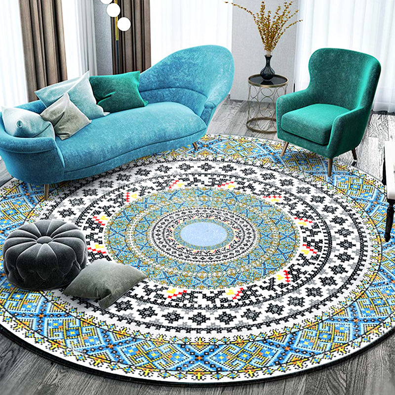 Chic Mandala Print Rug Multi Color Moroccan Carpet Polypropylene Stain Resistant Pet Friendly Non-Slip Backing Rug for Home