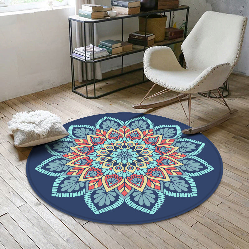 Estética Mandala alfombra múltiple color marroquí de poliéster poliéster respaldo antideslizio alfombra resistente para manchas lavable para espacio