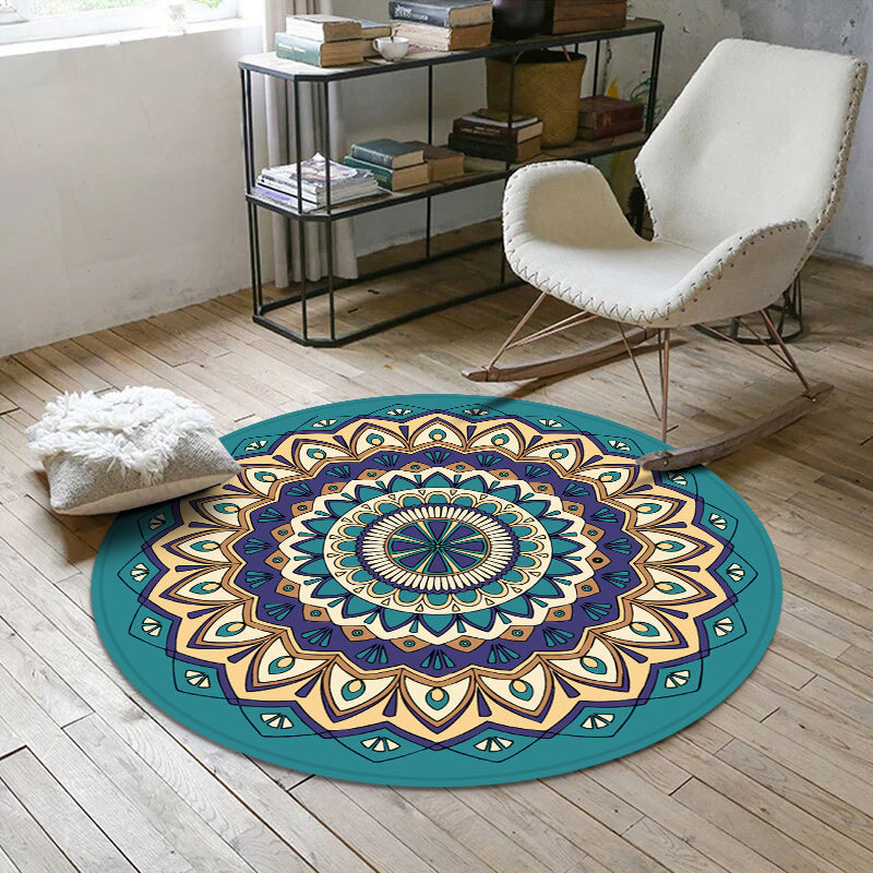 Estética Mandala alfombra múltiple color marroquí de poliéster poliéster respaldo antideslizio alfombra resistente para manchas lavable para espacio